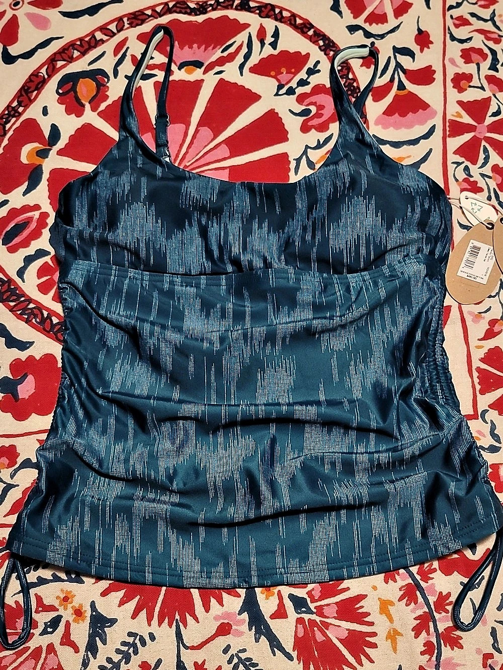 NWT prAna Melody Abstract Multi Blue Tankini Top in Blue & White